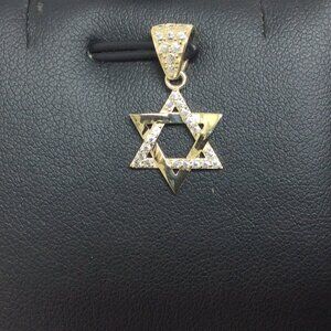 Mens Ladies 10k Yellow Real Gold Star of David CZ Charm Pendant 1.00gr